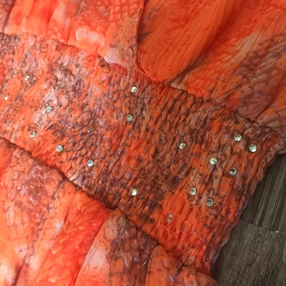 JESSICA TAYLOR ORANGE HI LOW CHIFFON DRESS - Picture 3 of 8